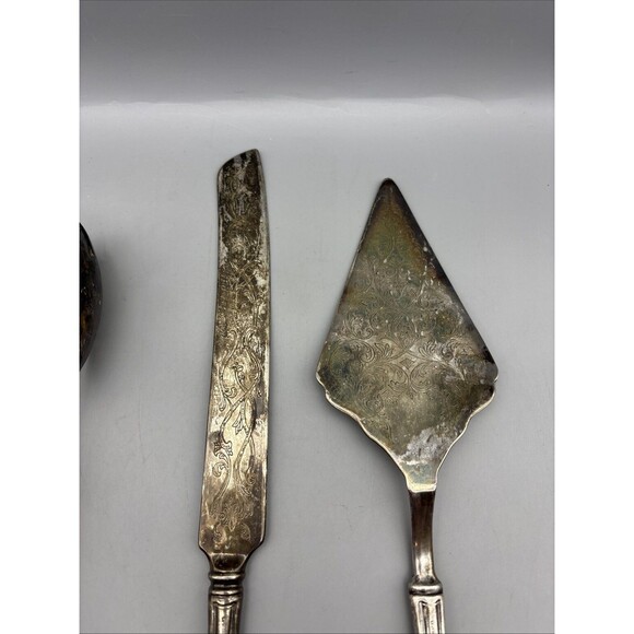 Princess House Silver Plated Serving Set Cake Server & Knife & Salad Tongs Italy - Picture 8 of 11